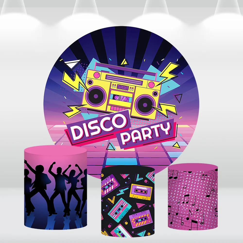 

Disco Party Decoration Music Video Dance Round Backdrop Cover 80s 90s Birthday Circle Background Photography Props