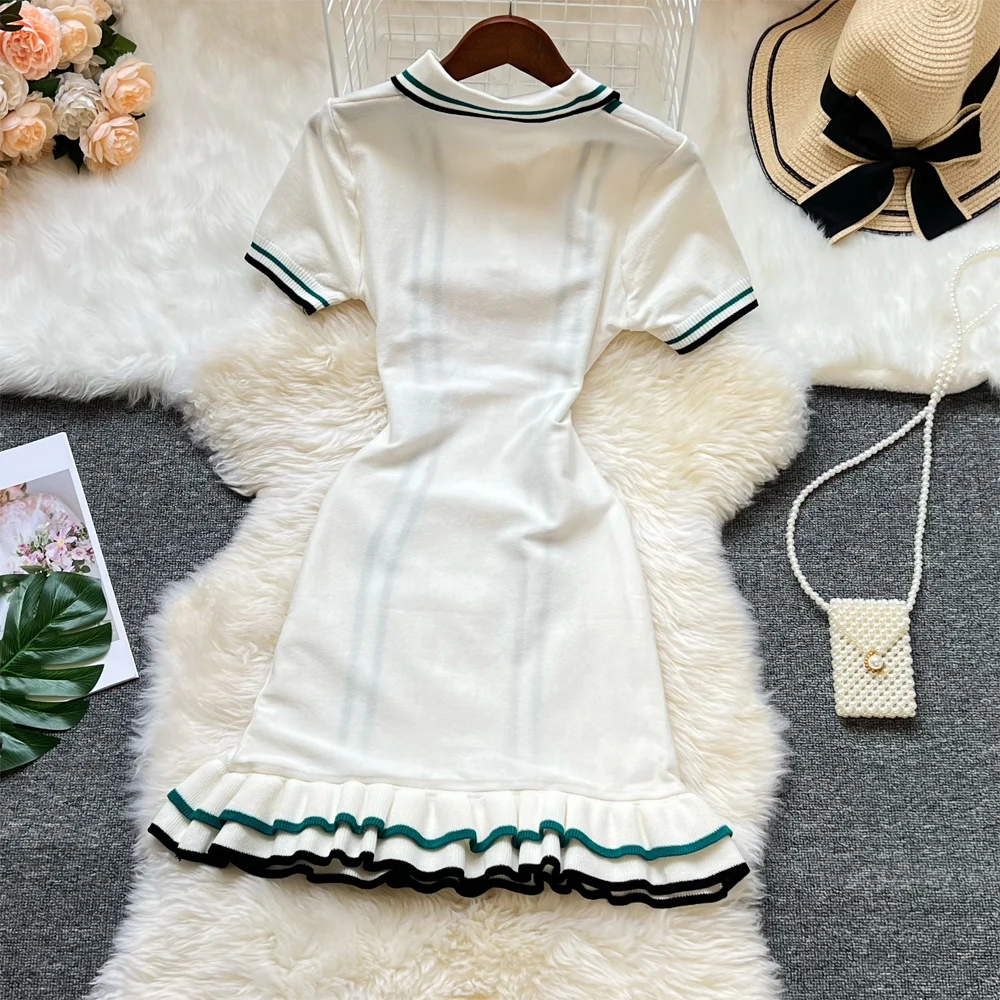 YuooMuoo Brand Fashion Women Knitted Mini Dress Ins Hot Sexy Package Hips Ruffled Party Dress Streetwear Lady Outfits Vestidos image 6