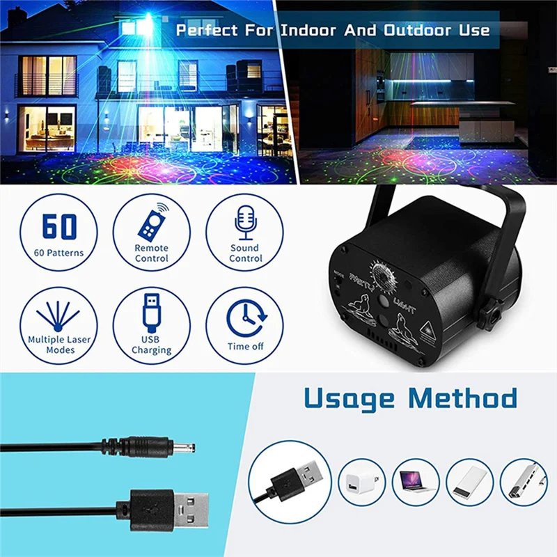 7 Color LED DJ Disco Laser Sound Strobe Projector For Christmas Halloween Deorations A