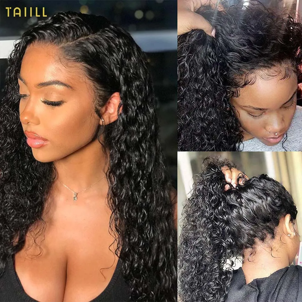 

13x4 Human Hair Lace Front Wigs For Black Women Glueless 180 Density HD Transparent Water Wave Frontal Wig With Baby Hair Taiill