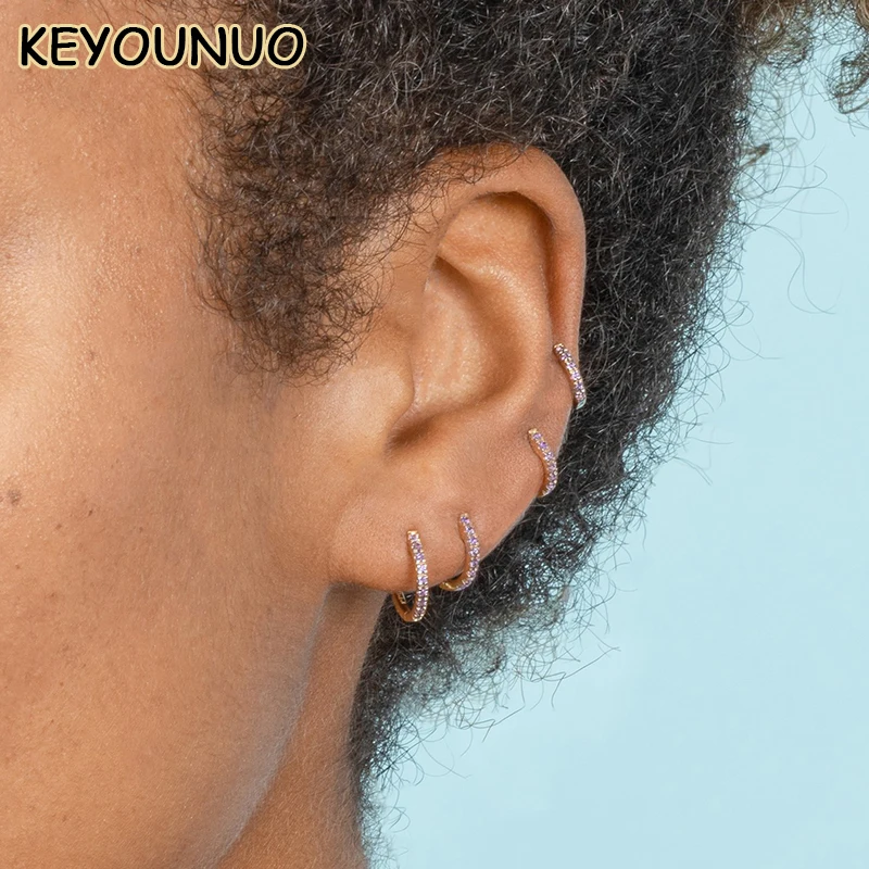 KEYOUNUO Gold Filled Hoop Earrings For Women Round Red Zircon Piercing Colorful CZ Earrings Fashion Party Jewelry Wholesale