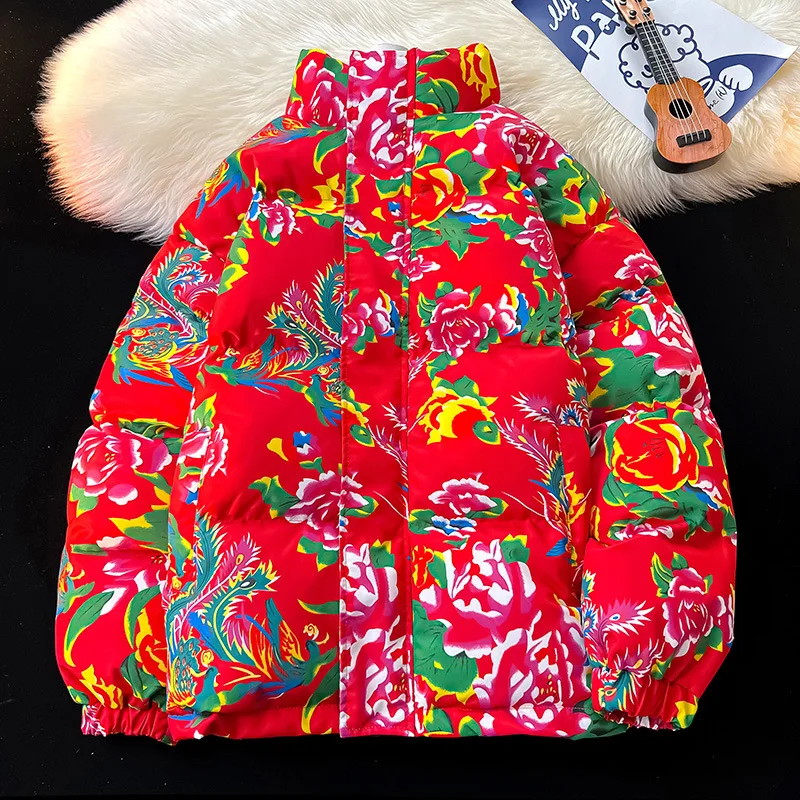 

2025 г., хлопковая куртка с большим цветком, хит продаж, студенческая пара, этнический стиль, характерный пион, пальто с большим цветком, мужское пальто