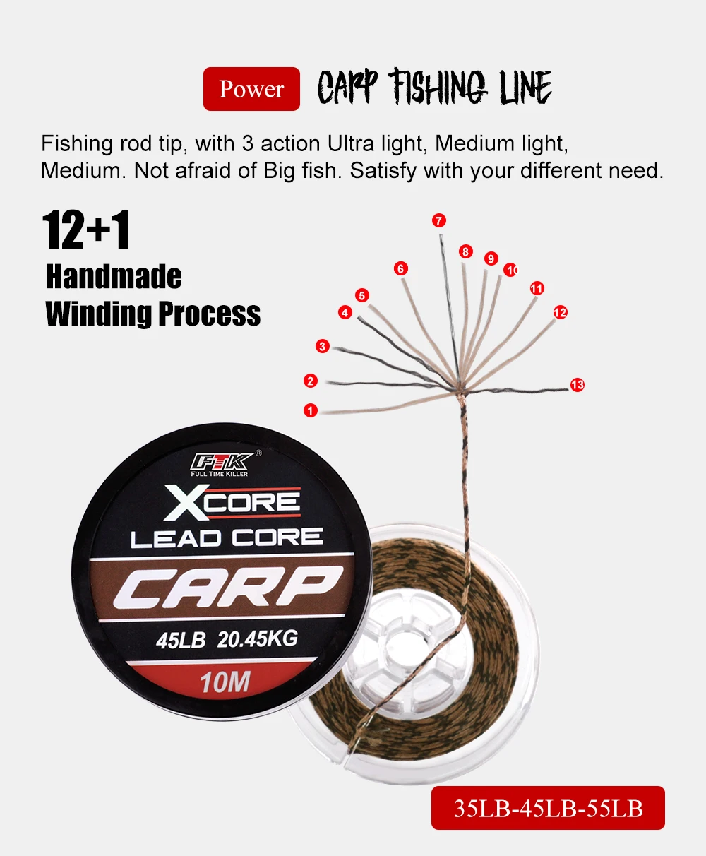 NGB 35LB/45LB/55LB 10M Leadcore Karpfenangel-Schnur für Karpfenhaar-Rigs, 4-farbige geflochtene Bleischnur – Detail 1