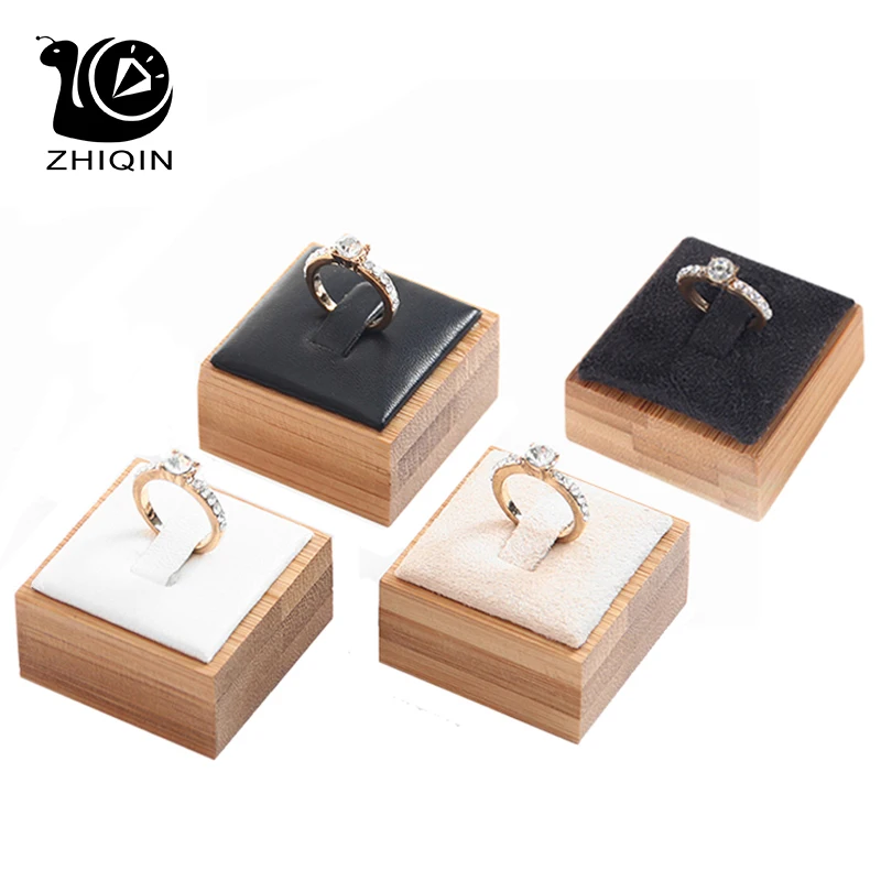 Bamboo Jewelry Ring Display Stand Storage Rack Jewelry Organizer Ring Holder Counter Jewelry Display Case 4x4x2.5cm