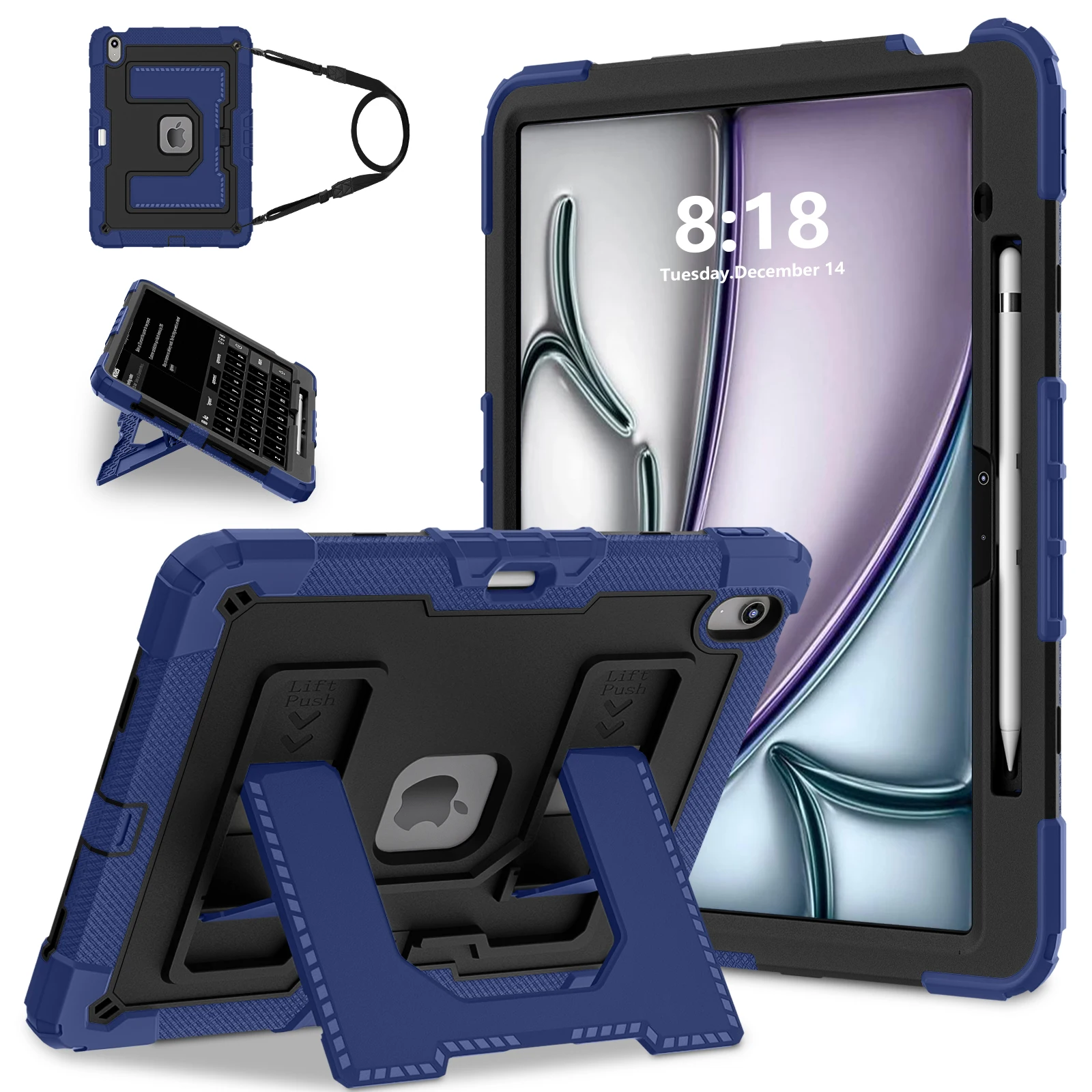 

Универсальный чехол-подставка с функцией многоугольного просмотра для iPad Air 13 (2026, M4), 2025 (M3), 2024 (M2) 13.0 дюймов, усиленный, с плечевым ремнем