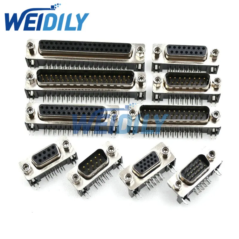 2PCS DB9 DB15 DB25 DB37 VGA Adapter Socket 2Rows 3Rows Blue Parallel Port 15 Pin D Sub PCB 90 Degree Female Connector Socket