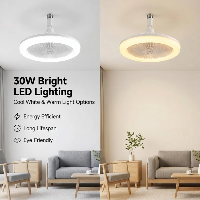 E27 LED Ceiling Fan Light 30W 6in 5-Blade 4W Fan With Remote Control White/Yellow
