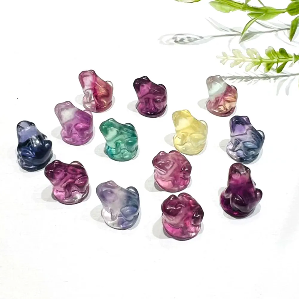 Natural Fluorite Crystal Frog Stone Rainbow Fluorite Mini Carvings Healing Gemstone Crystals figurines Statue Home Decoration