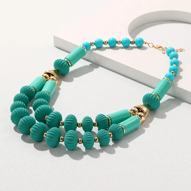 New Trendy Colorful Beads Chain Necklace for Women Jewelry Long Big Resin Beaded Necklace for Girls Vintage Accessorie Gifts