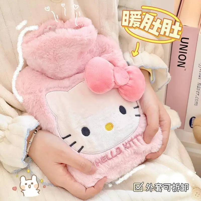 

Зимний плюшевый подогреватель для рук Sanrios с аниме Hello Kitty, бутылка для горячей воды с водяным наполнением, теплый пушистый теплый дворец, милая девушка с мультяшным рисунком