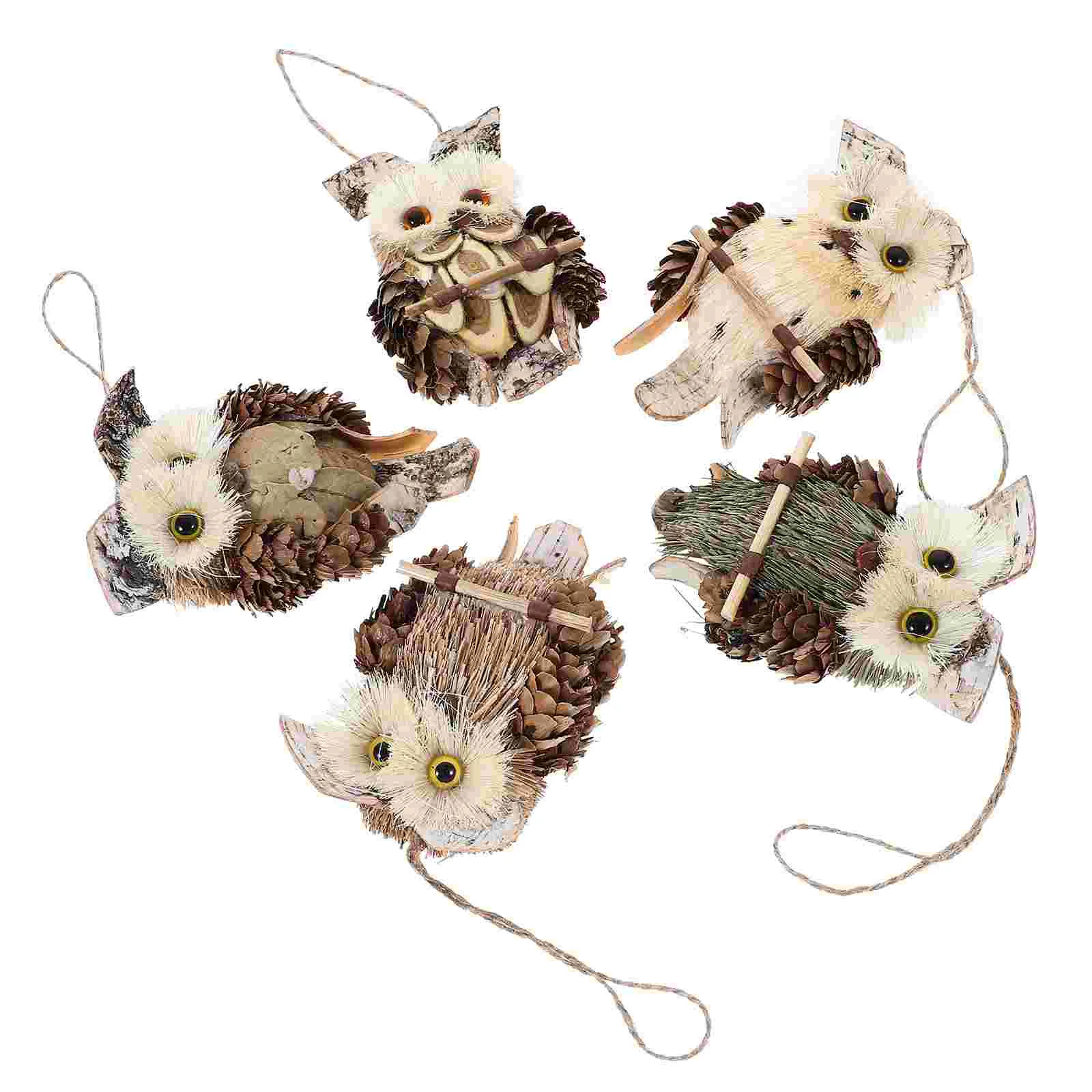 

5 Pcs Handmade Bulrush Wood Chips Garden Crafts Decorative Owl Pendant 5pcs Manual Hanging Ornament Wall Handicraft