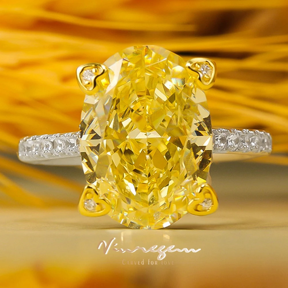 

Vinregem 10*14 MM Oval Cut Citrine High Carbon Diamond Gems 925 Sterling Silver Cocktail Party Ring for Women Engagement Jewelry