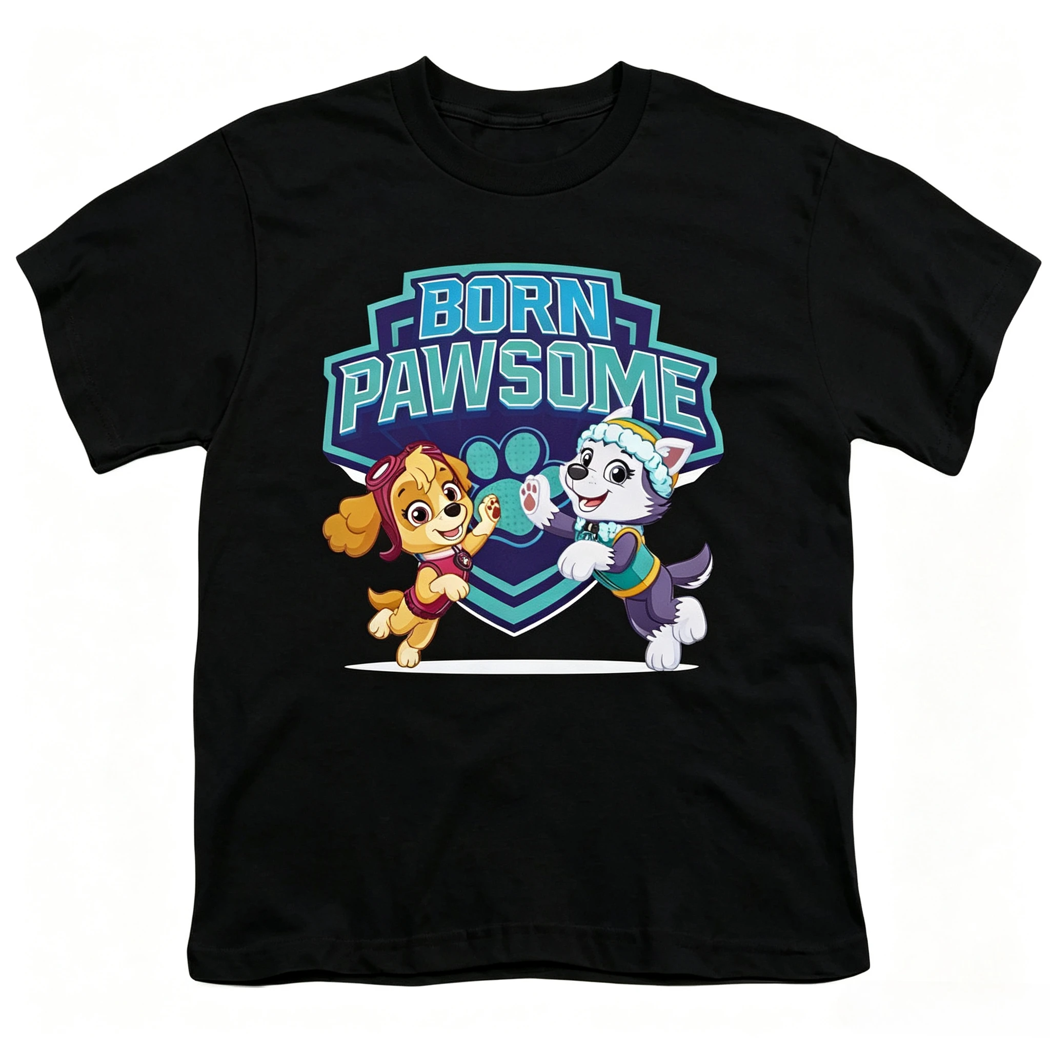 Cartoon PAW Patrol Girls T‑Shirt Skye Everest Born Pawsome Print Kids Short Sleeve Tops Summer Casual Children Tees Birthday