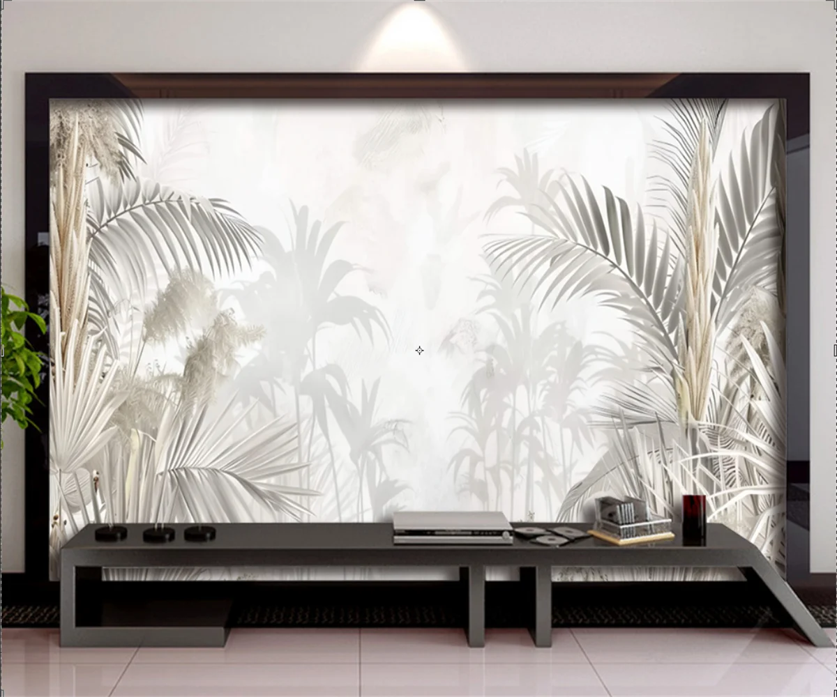 Custom wallpaper Gray Tropical Plant Leaf TV Background Wall Painting Home Decor Living Room Bedroom Leaf mural 3d Wallpaper