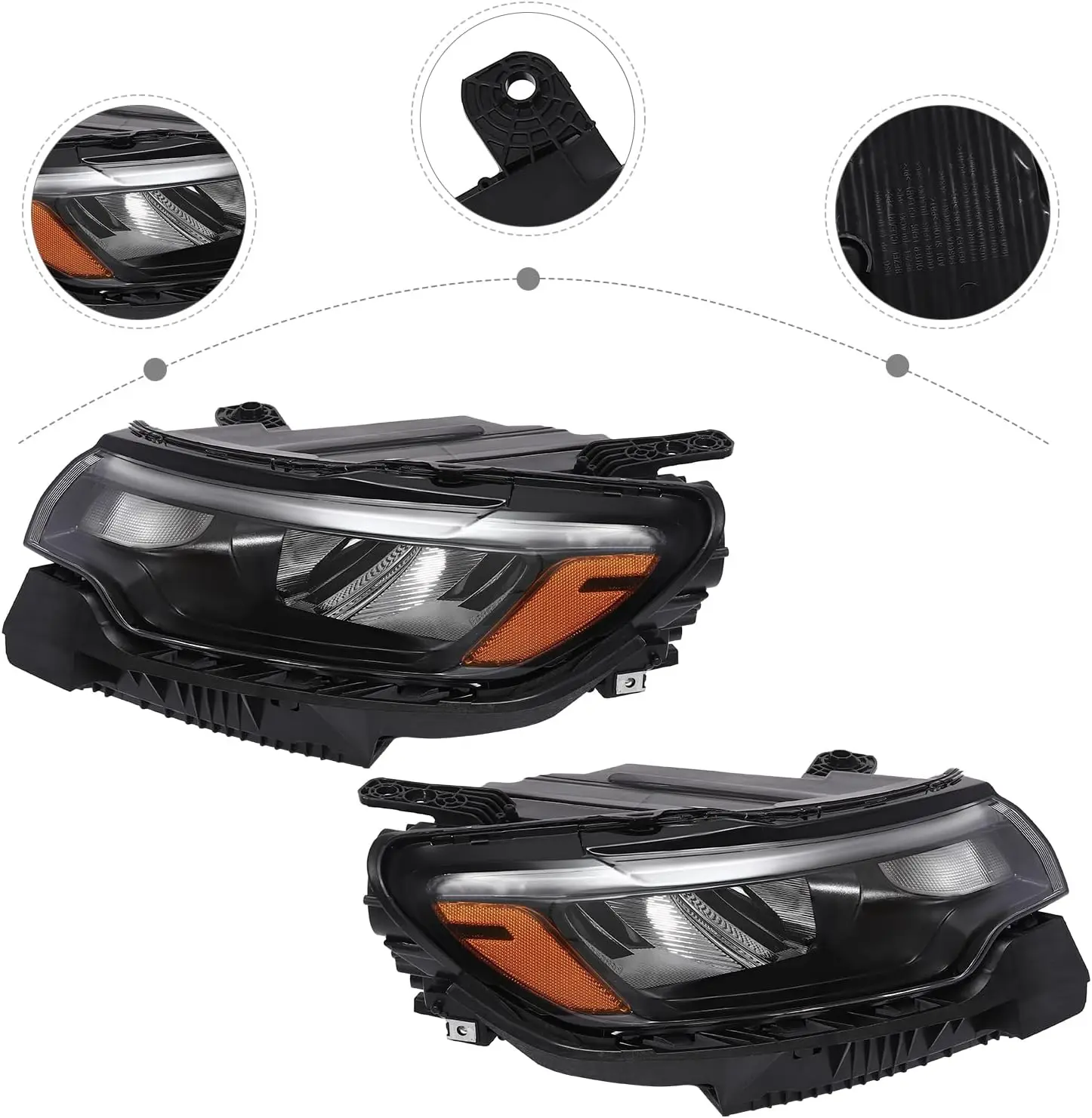Left and Right Front Headlamp Set for 2022-2024 Jeep Compass, Replacement Headlight Assembly with LED Daytime Running Lights, Bu