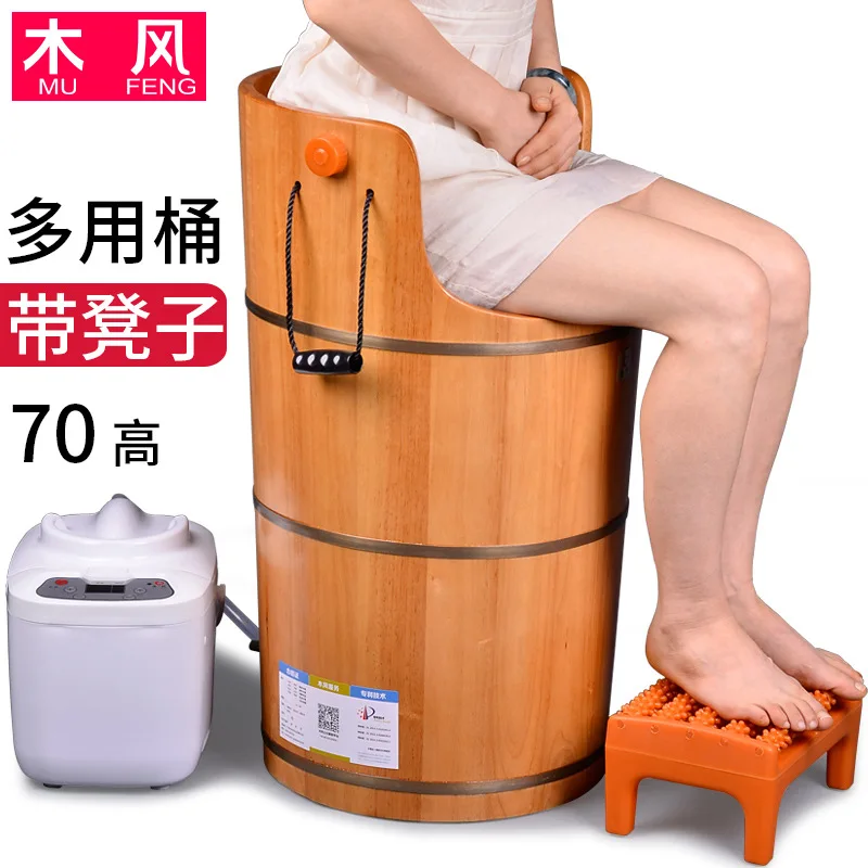 Wood wind with stools, use more fumigation buckets, steam sweat steaming wooden buckets, men and women sit on the head