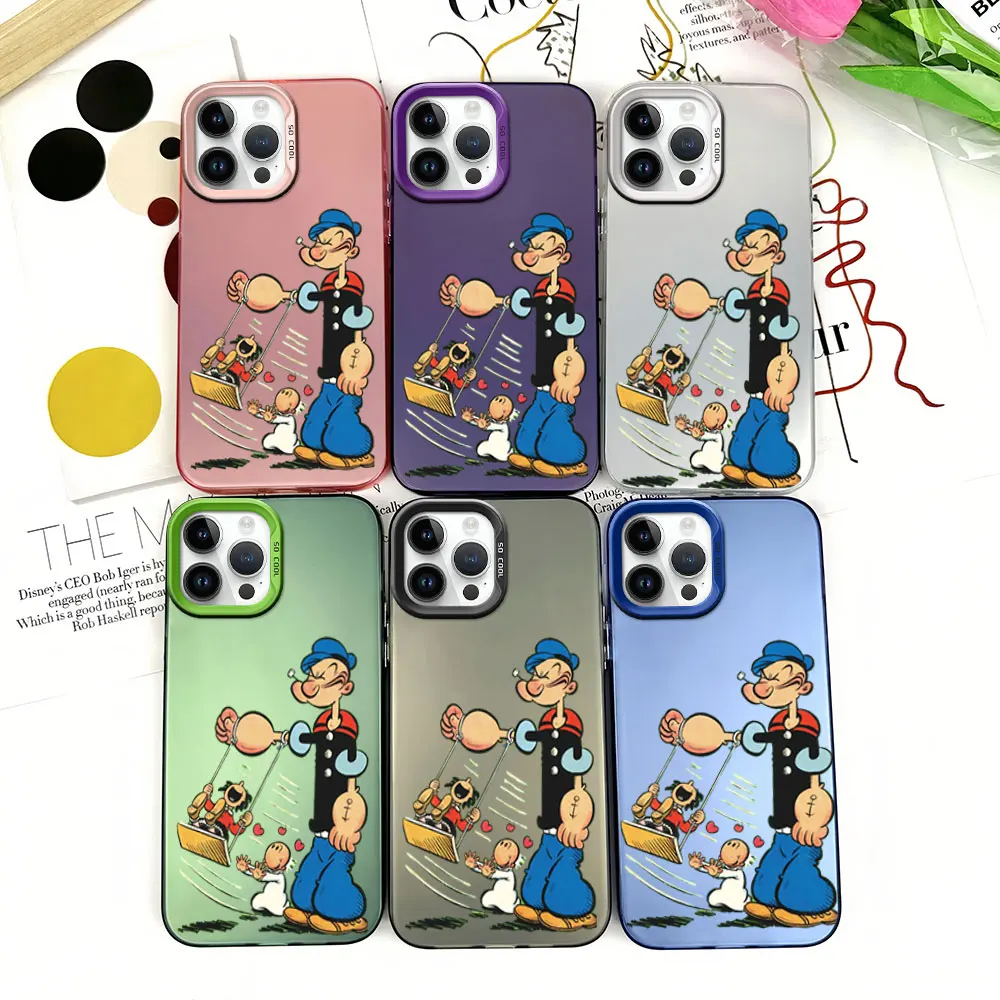 Phone Case for iPhone 12 11 13 14 15 16 Pro Plus IMD Plating Cover Cartoon P-Popeye Sailor