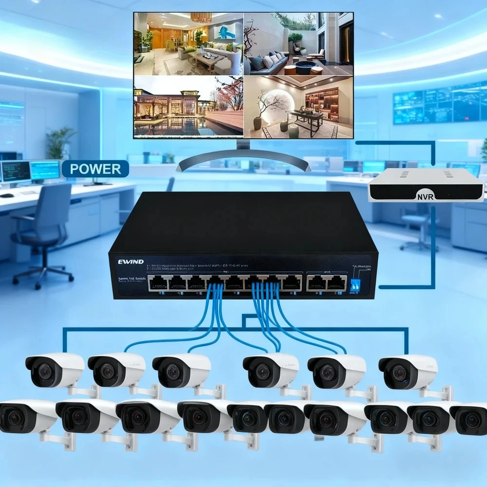 

POE switch 6/10 ports 10/100M Ethernet switch with 2 10/100M RJ45 ports AI intelligent network switch for IP cameras/wireless AP