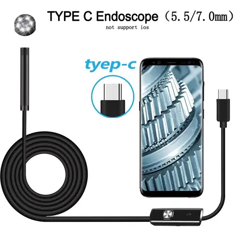 Caméra endoscopique TYPE-C 5.5MM 7.0MM, 6 led, USB réglable, Android, caméra endoscopique d'inspection Flexible pour téléphone et PC