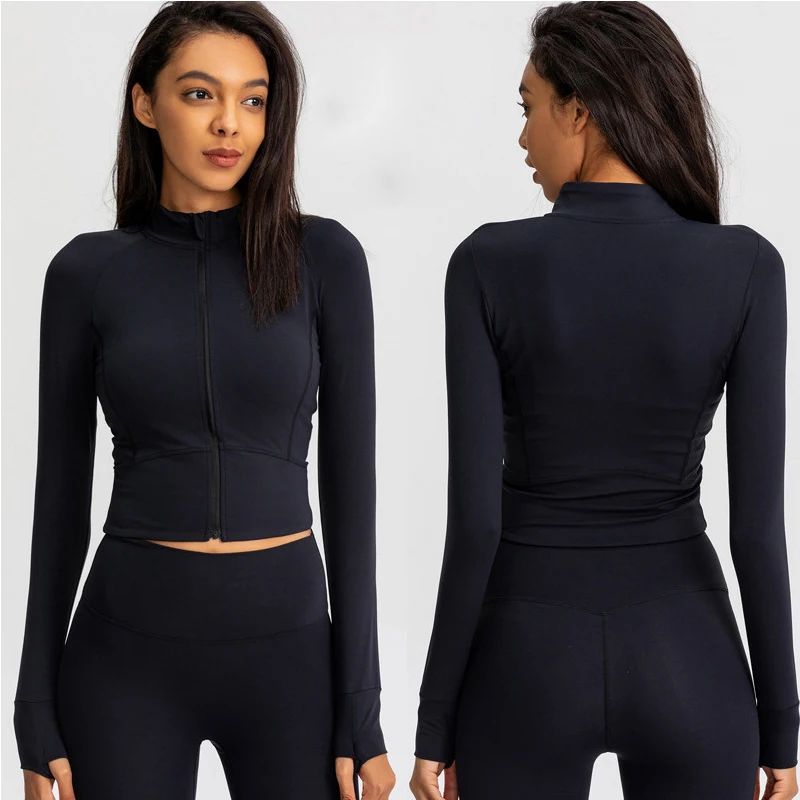 A O Running Fitness Suit Jacket Sports Jacket Women's Tight Fitting Yoga Suit Quick Drying Top Leggings Zippered Long Sleeve