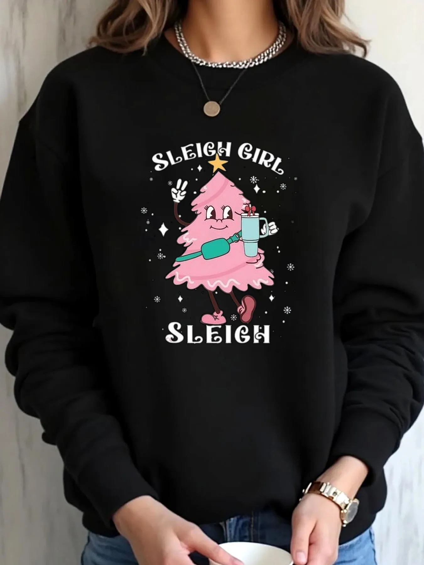 

Женская толстовка большого размера с рождественскими санами и принтом для девочек, верхняя одежда