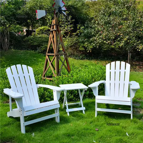 Retro Outdoor Table and Chair Sets Outdoor Courtyard Sofa Lounge Chair Solid Wood Backrest Balcony Garden Furniture Set