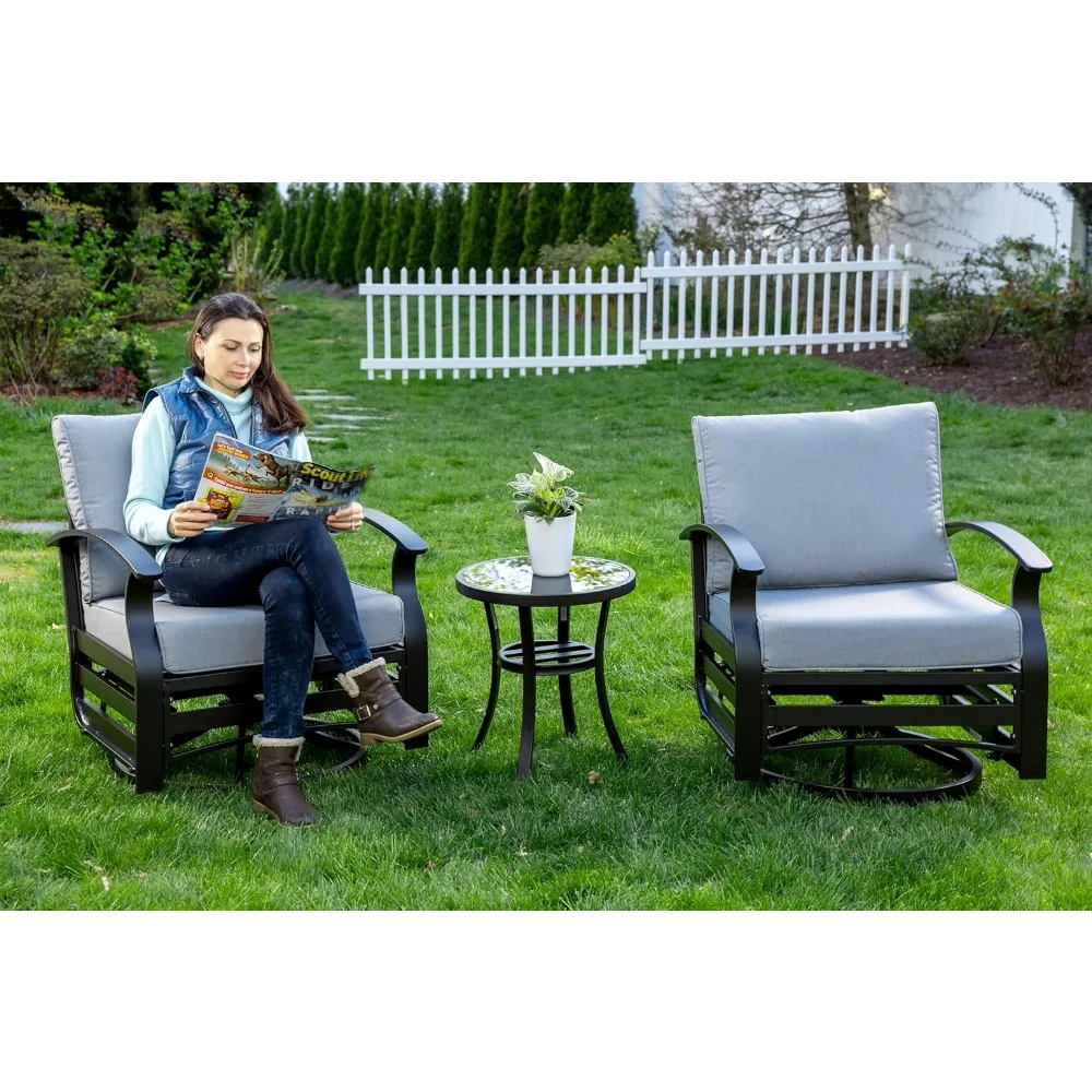 3 Piece Patio Outdoor Aluminum Metal Swivel Rocking Chair  Outdoor l Rocking Chair Furniture Conversation Set