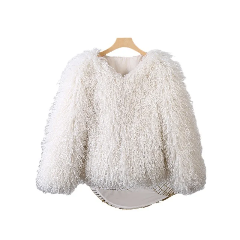 Women Faux Fur Coats Short Coat Y2k Streetwear Jackets Round Neck Thick Warm Jacket Work Outerwear Elegant Autumn Winter