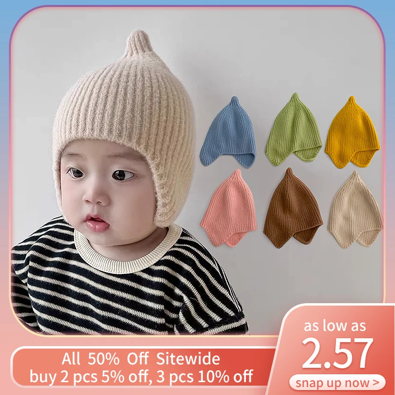 

Winter Baby Ear Protection Hat Warm Woolen Toddler Earmuffs Cap Korean Children Crochet Bonnet Solid Color Kids Knitted Beanies