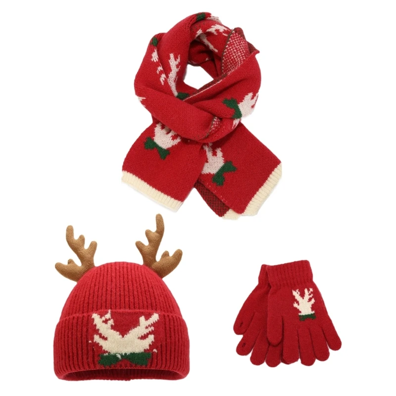 Christmas Reindeer Hat Scarf Gloves Set Seasonal Festival Christmas Knitwear