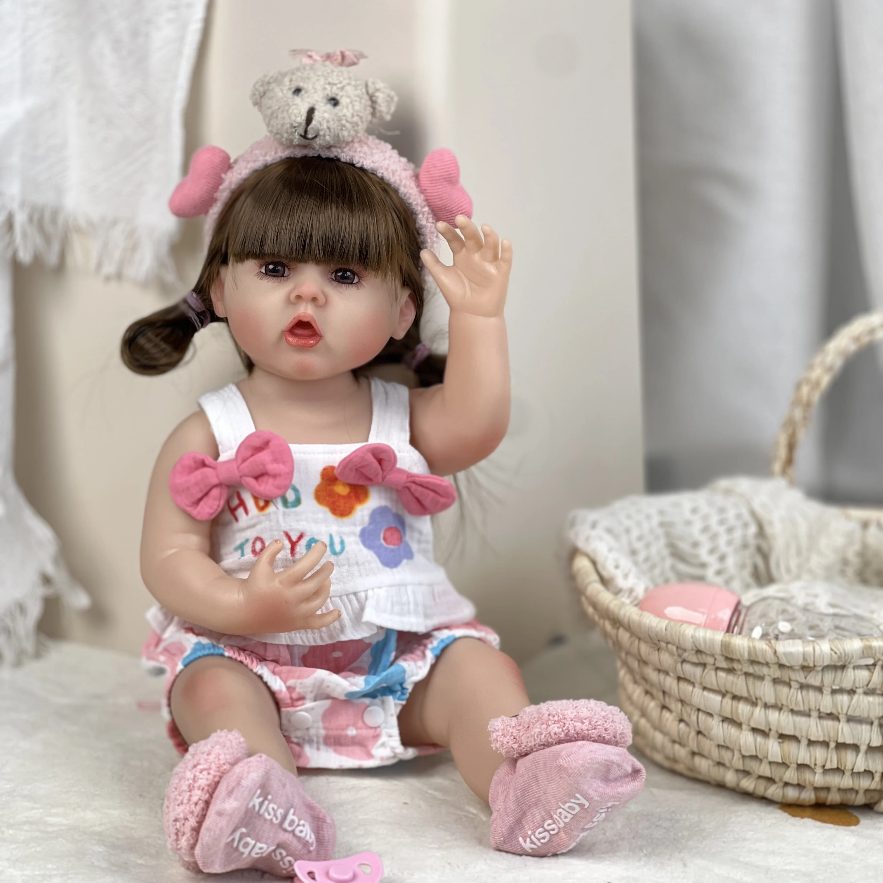 Erin Reborn Baby Doll 55 cm Reborn Bebe Can Take Shower Open Mouth  Handmade Realistic Gifts For Children