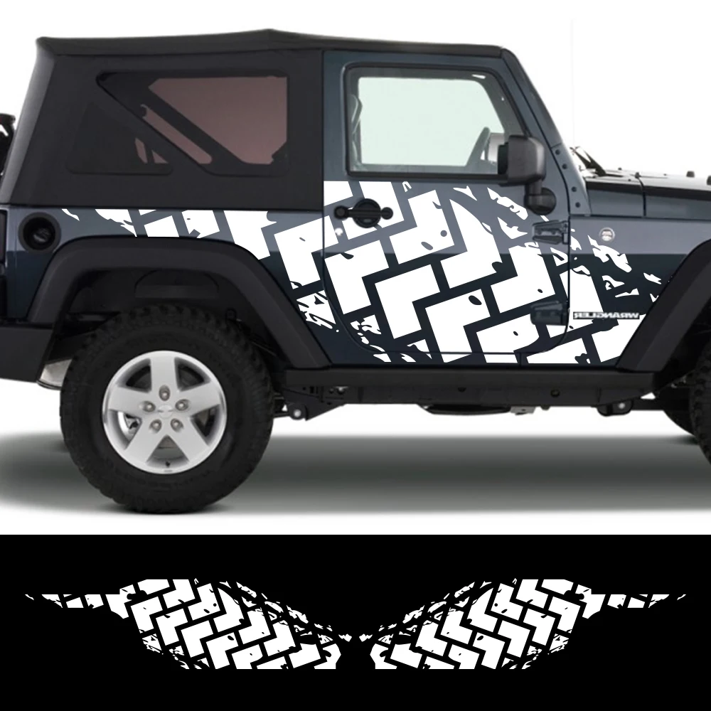 

For Jeep Wrangler JK JL TJ YJ 2PCS Car Door Stickers Graphics Tire Tread Imprint Vinyl Film Decals Auto Body Tuning Accessories