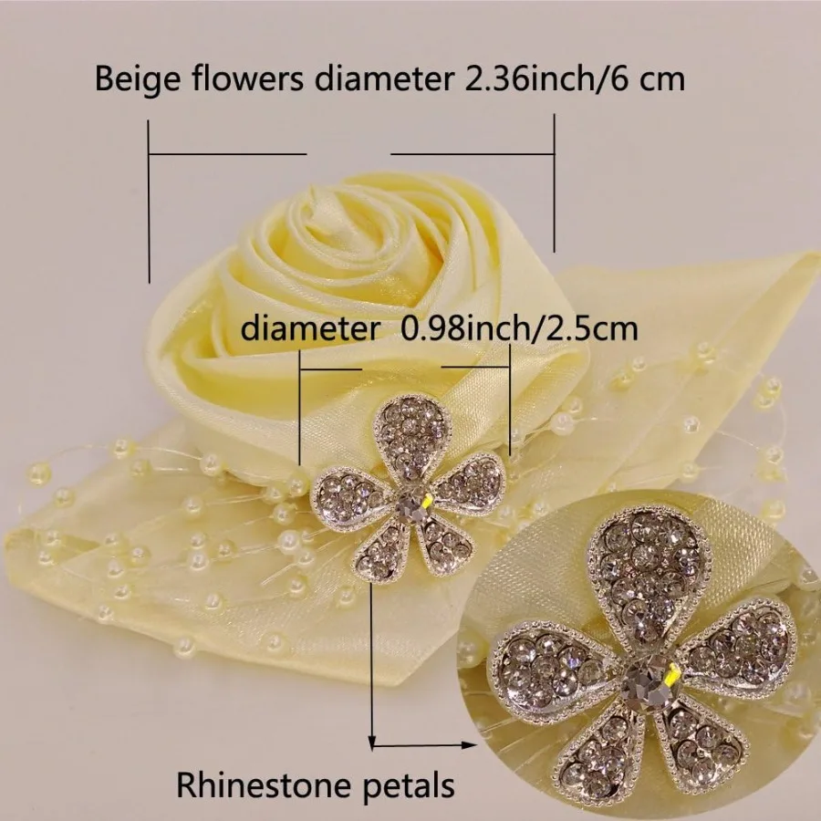 1 قطعة الصدار المعصم الوردي البيج السوار الفرقة وصيفه الشرف العروس الصدار لحفلة موسيقية حفل زفاف الكرة الحدث أنيقة حجر الراين Flor #2