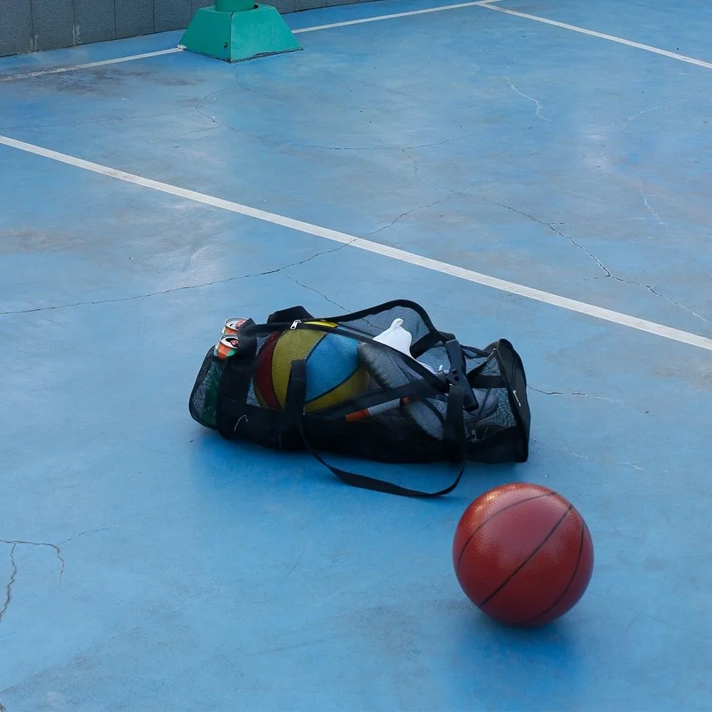 Bolsa esportiva de malha de grande capacidade com alça de ombro bolsa seca bolsa de equipamentos esportivos multifuncional leve