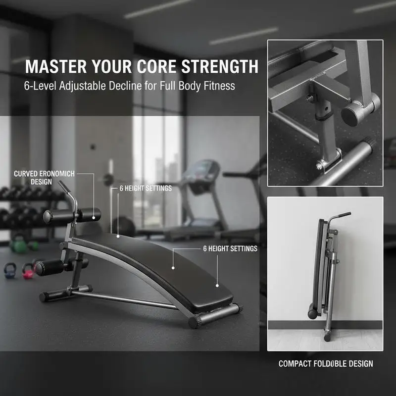 Adjustable Decline Abdominal Board 50x15 Inch For Home Gym Strength Training Full Body Workouts, Reverse Crunch Handle 6 Height Settings 600 Lbs Capacity Heavy Duty Metal Frame Fitness Equipment view 3