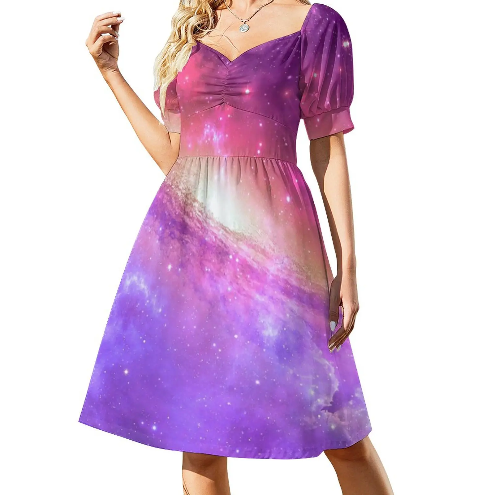 Colorful Purple Star Dress Galaxy Artwork Print Modern Dresses Summer Aesthetic Casual Dress Pattern Vestido Big Size