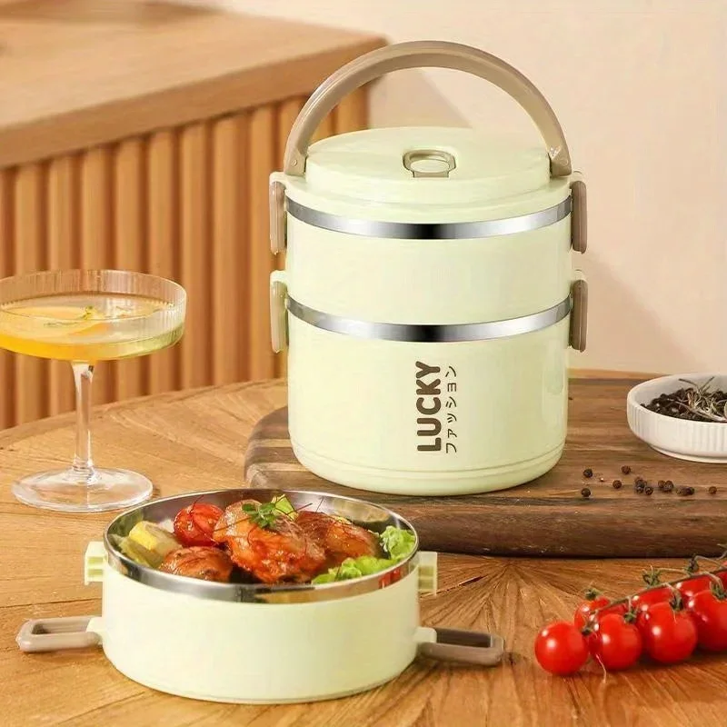 Large Capacity 1/2-layer Stainless Steel Insulated Lunch Box Student Office Worker Portable Insulated Lunch Box Home Bento Box