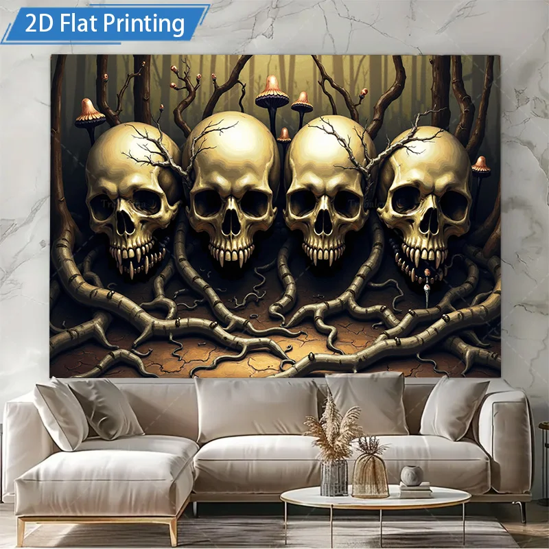 1pc Wall Tapestry Halloween Skulls Forest Wall Tapestry, Dark Gothic Art Decor for Home