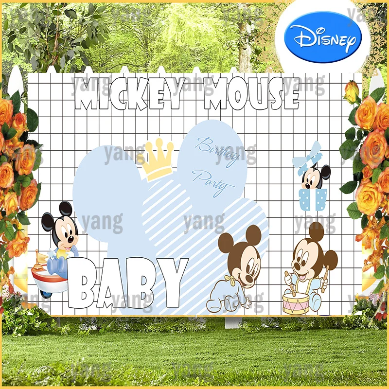 Disney Cartoon Lovely Baby Mickey Minnie Mouse Golden Grown Birthday Party Decoration White Backdrop Photography Background