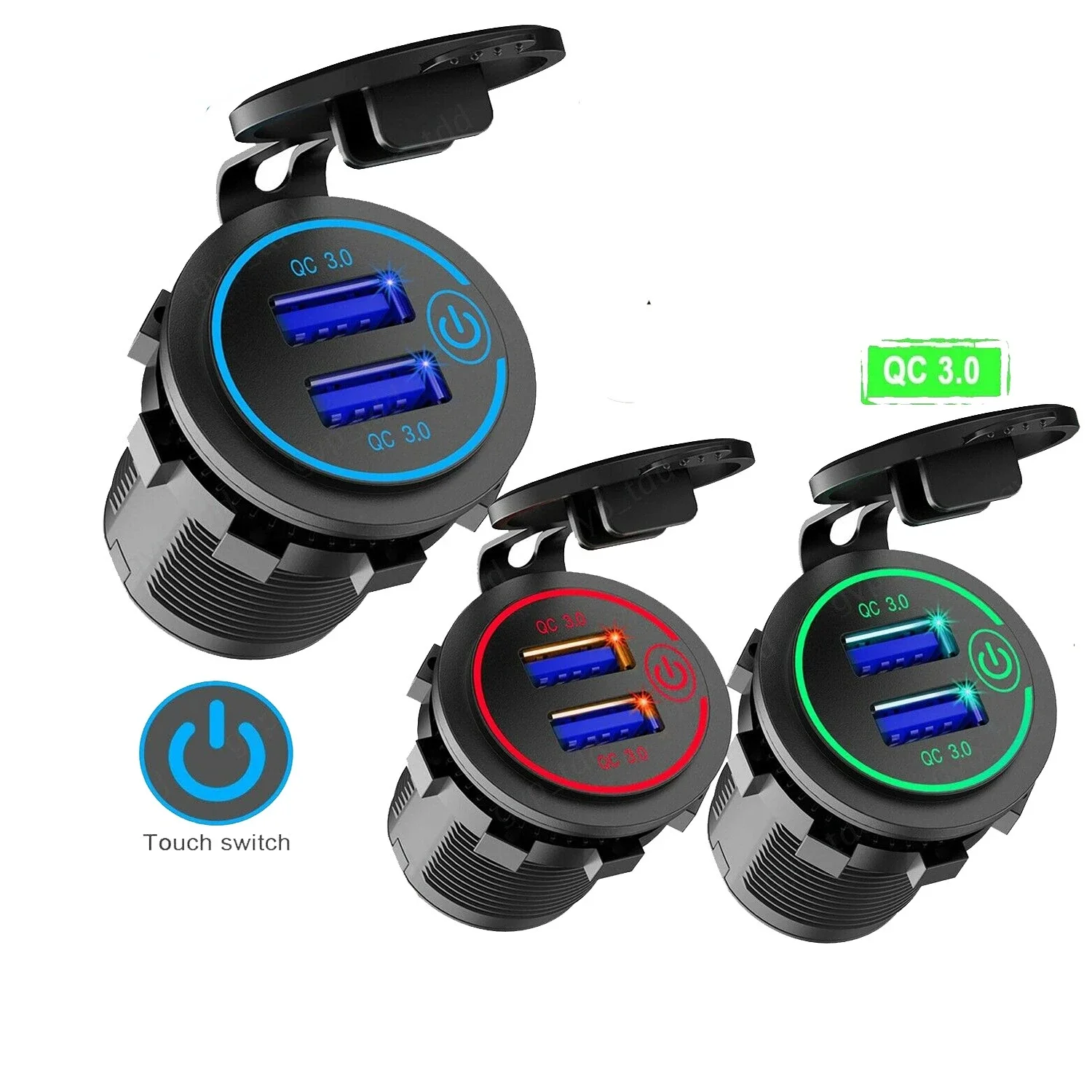 Quick Charge 3.0 Dual USB Car Charger Waterproof 12V/24V QC3.0 USB Fast Charger Socket Power Outlet with Touch Switch