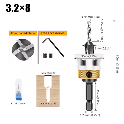 Woodworking Limit Four Edge Countersink Drill Alloy Drill Cone Drill Adjustable Depth Step Drill Screw Countersink Drill Bit - Image 23