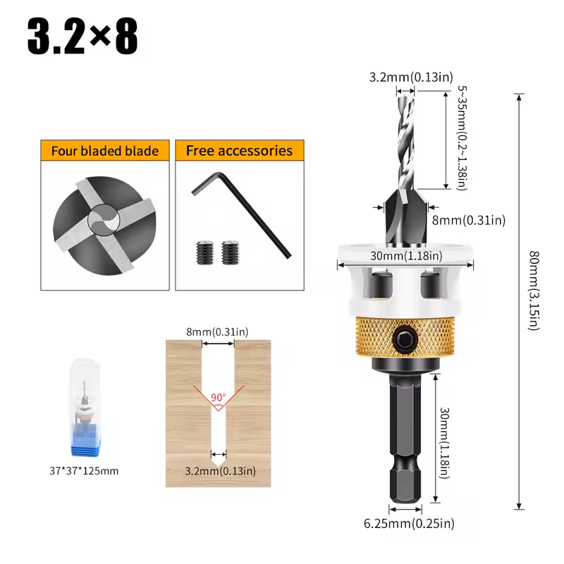 Woodworking Limit Four Edge Countersink Drill Alloy Drill Cone Drill Adjustable Depth Step Drill Screw Countersink Drill Bit - Image 23