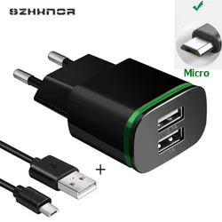 EU USB 충전기 2A 고속 충전 + xiaomi redmi 용 1M USB 케이블 7 4X 참고 5 plus 5 화웨이 p 스마트 2019 LG alcatel Oukitel C8