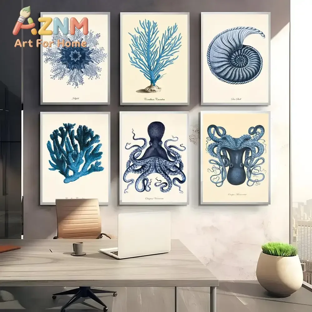 1pc frameless Blue Sea Creature Coral Shrimp Poster Poster Sticky Coffee House Bar Room Wall Decor Gift