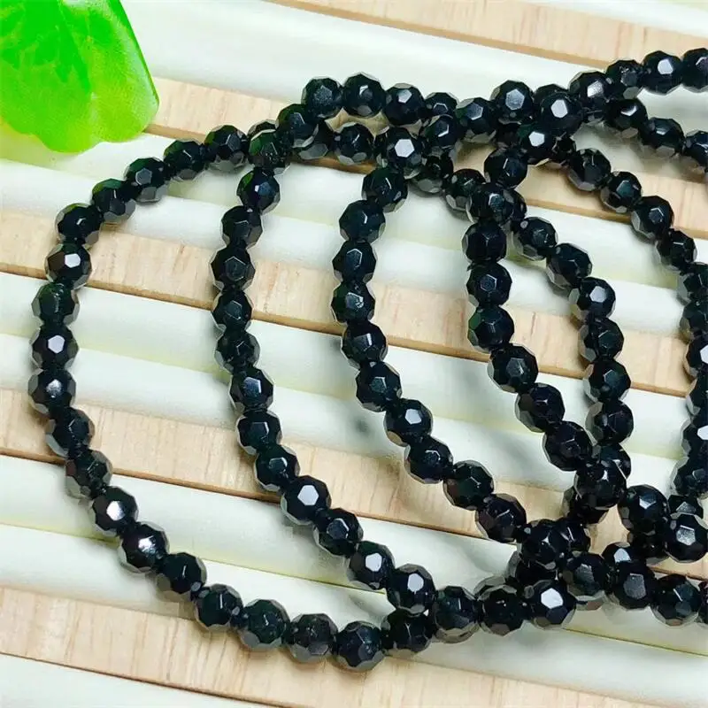 Natural Faceted Black Tourmaline Bracelet Healing String Charms Fashion Personalized Men Women Holiday Gift Jewelry 1pcs 5mm