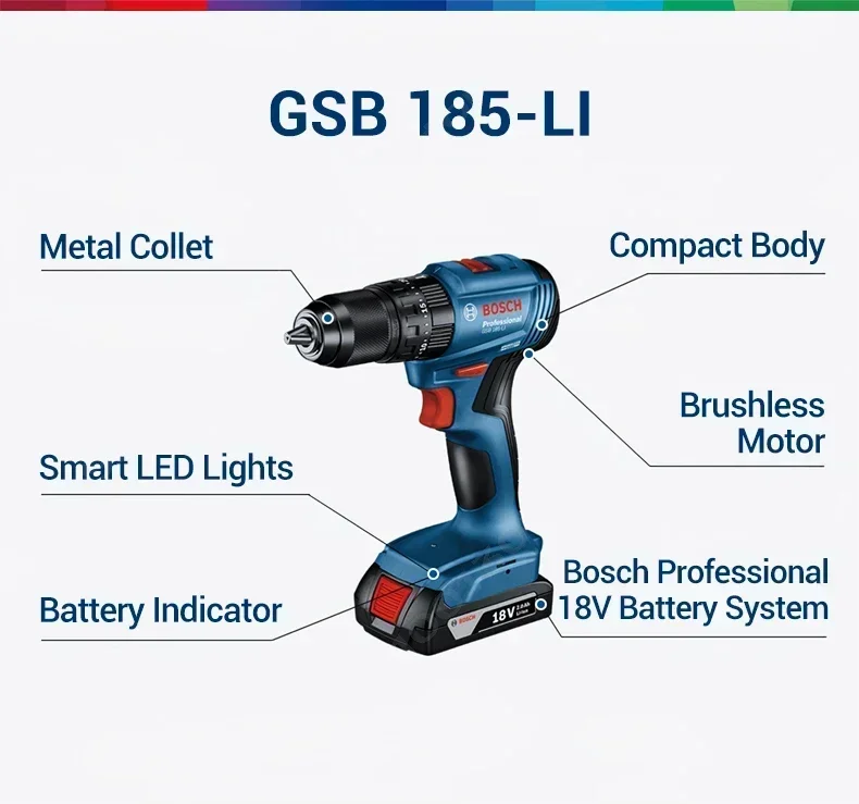 Bosch GSB 185-LI 18V Cordless Impact Drill Adjustable Torque for Wall Drilling&Household Furniture Installation Renovation Works