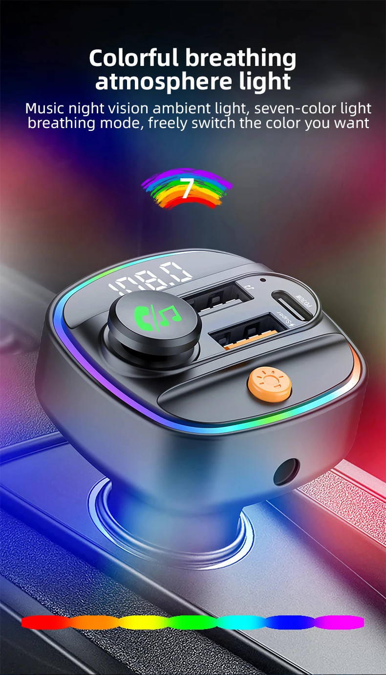 Bluetooth 5.4 FM-Transmitter, Freisprecheinrichtung, Auto-AUX-Radio-Modulator, MP3-Player mit 22,5 W und PD30 W Schnellladeadapter, Autozubehör – Detail 5