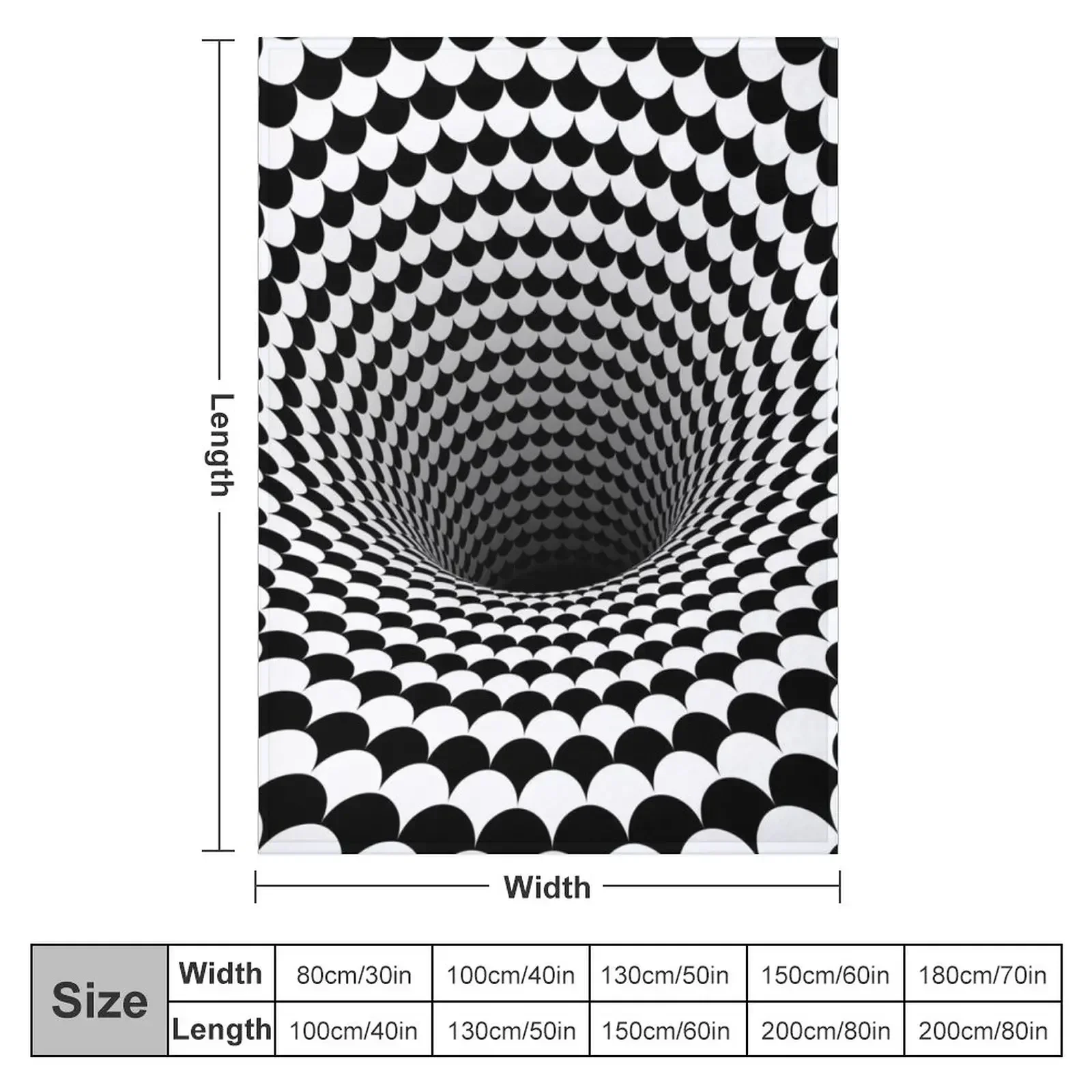 Optical Illusion Black and White Scales Houndstooth Black Hole Vortex Throw Blanket Blankets Sofas Of Decoration Blankets