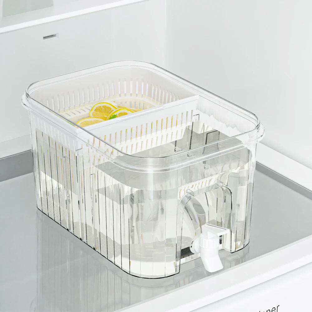 5L Kaltgetränkespender mit Zapfhahn & Halterung, Kühlschrank-Saftkanne, Kunststoff-Getränkespender für Zuhause, Küche, Camping, Party