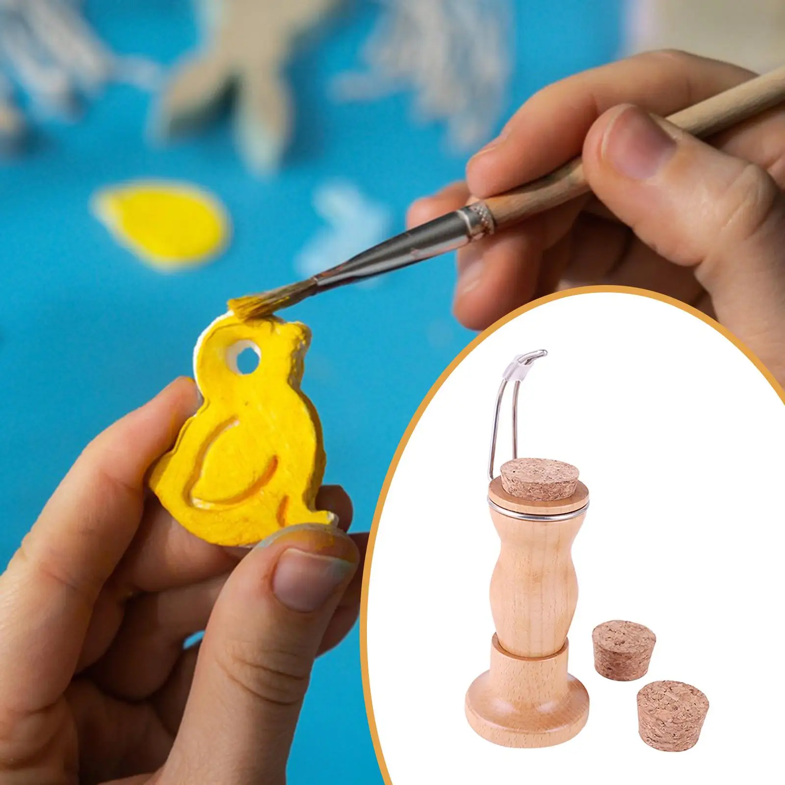 Miniature Painting Handle Figurines Coloring Craft Supplies Model Figure Painting Holder Easy to Use Includes 3 Cork Bases